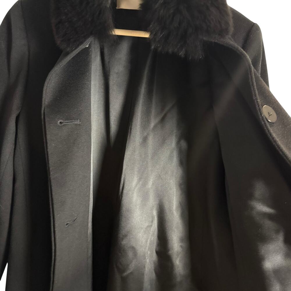 Fleurette Loro Piana Italian Wool Black Fox Fur Trim Collar Coat Size 10 - Picture 8 of 16